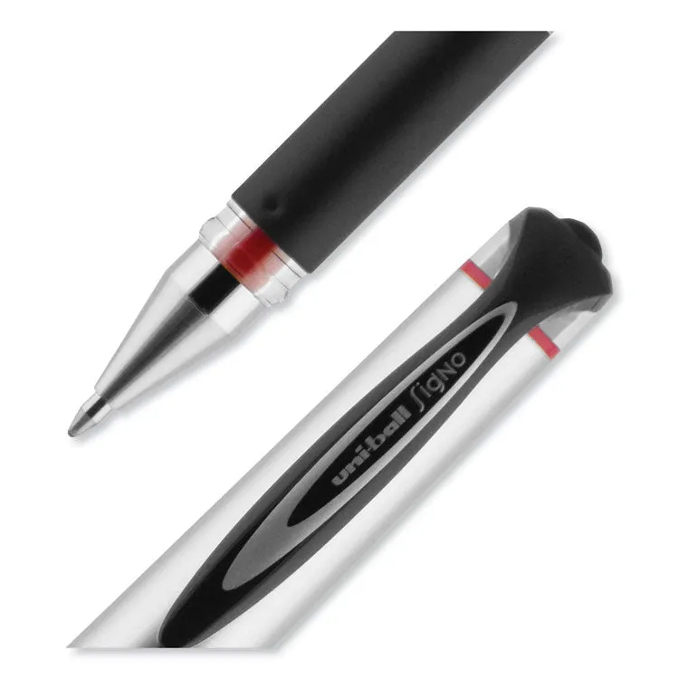 207 Impact Gel Pen, Stick, Bold 1 mm, Red Ink, Silver/Black/Red Barrel, Dozen (UBC65802)