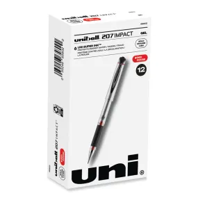 207 Impact Gel Pen, Stick, Bold 1 mm, Red Ink, Silver/Black/Red Barrel, Dozen (UBC65802)