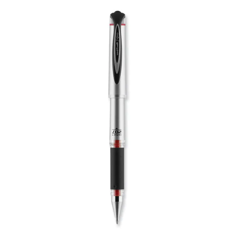 207 Impact Gel Pen, Stick, Bold 1 mm, Red Ink, Silver/Black/Red Barrel, Dozen (UBC65802)