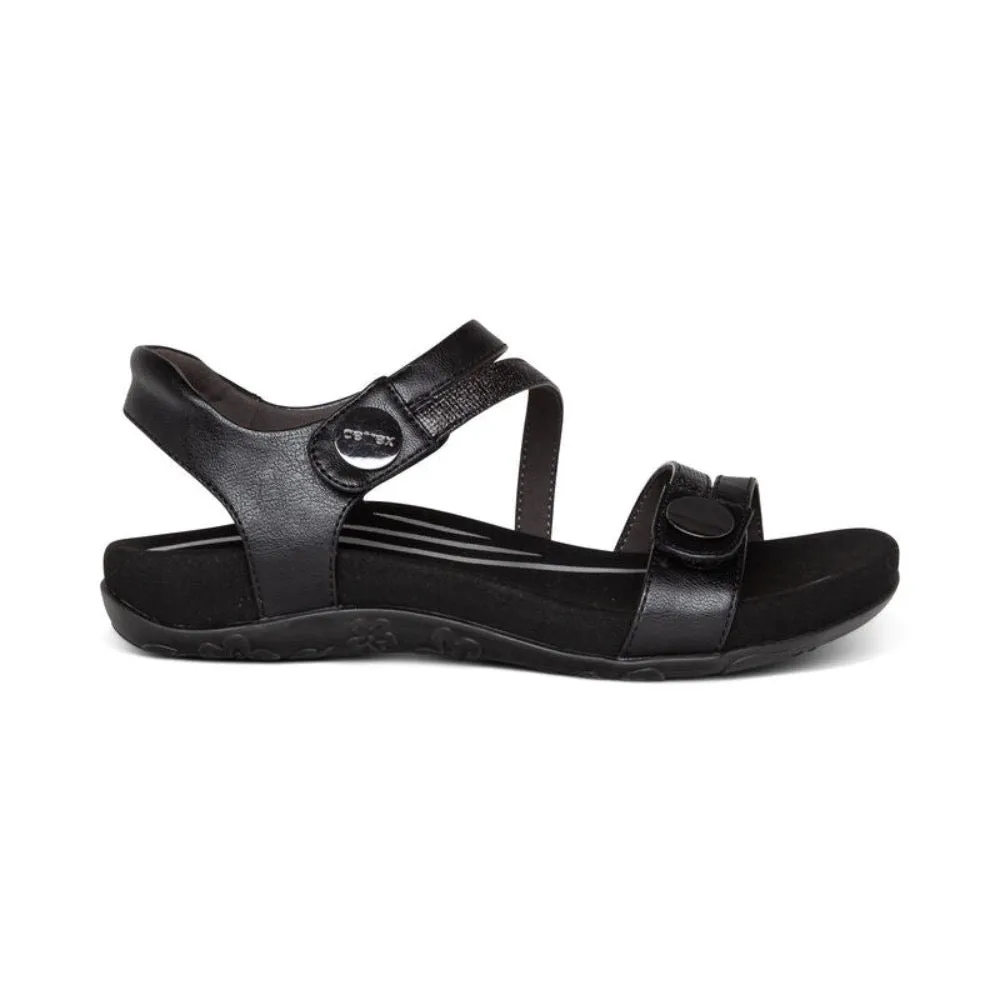 Aetrex Women's Jess Adjustable Quarter Strap Sandal Black