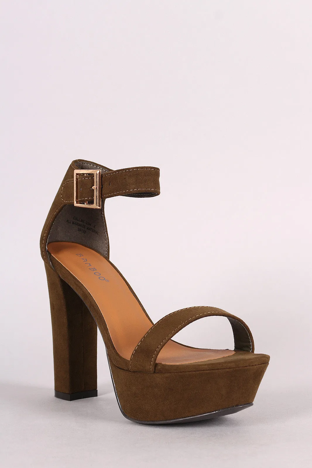 Bamboo Suede Buckle Chunky Platform Heel