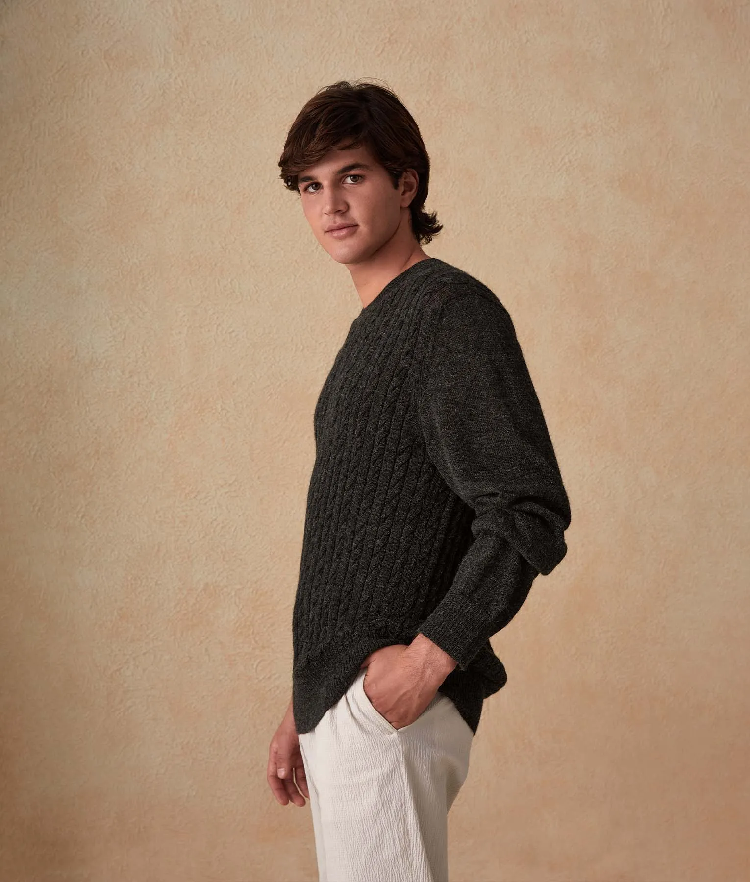 Cable-Knit Men's Baby Alpaca Sweater