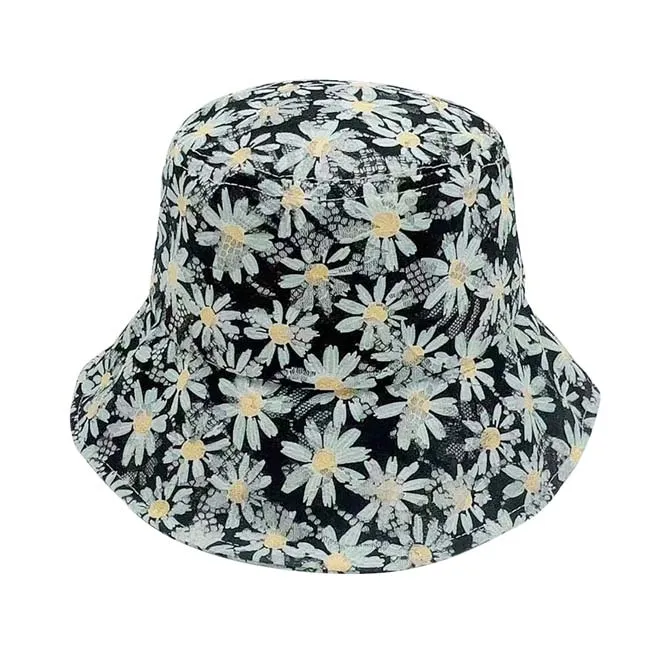 Daisy Flower Print Lace Bucket Hat