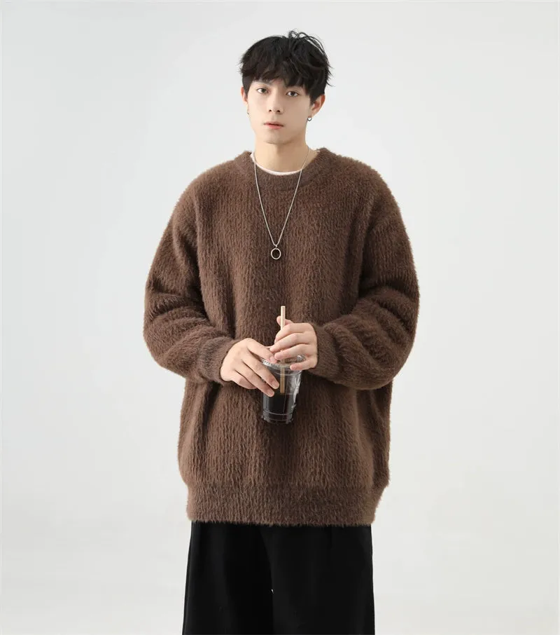 Fuzzy Crew Neck Oversized Knit Sweater