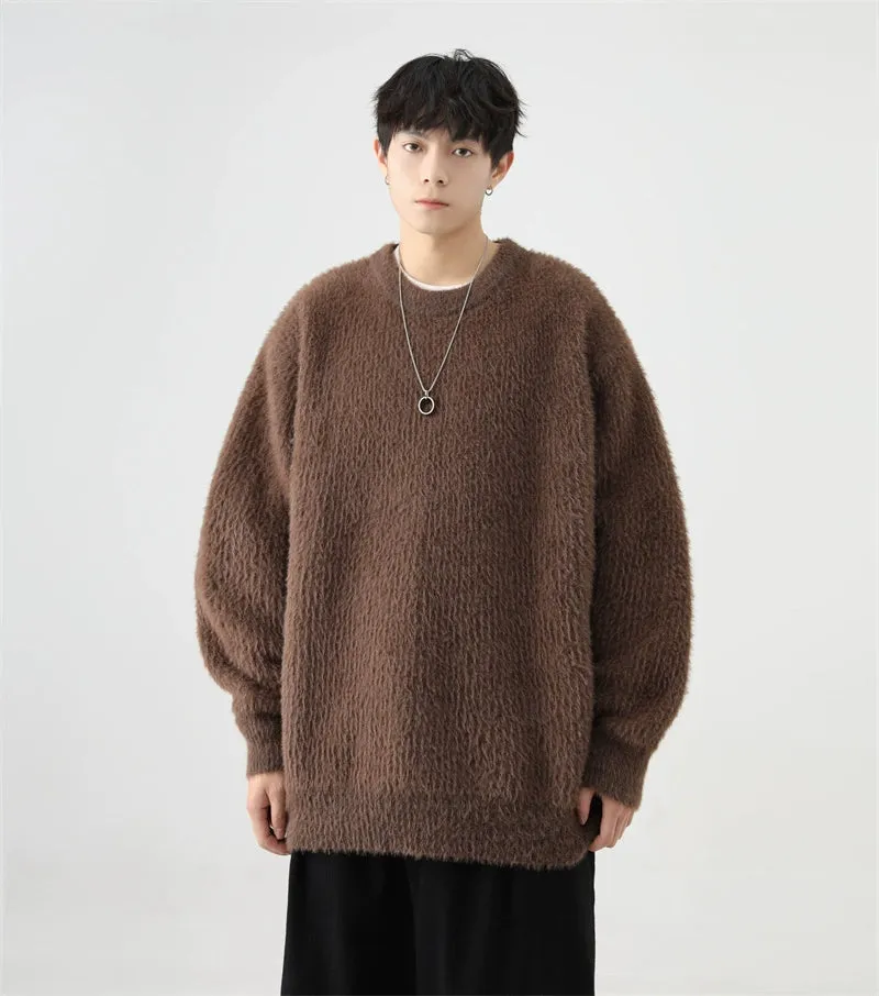 Fuzzy Crew Neck Oversized Knit Sweater