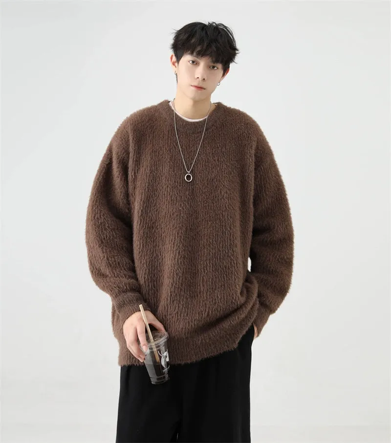 Fuzzy Crew Neck Oversized Knit Sweater