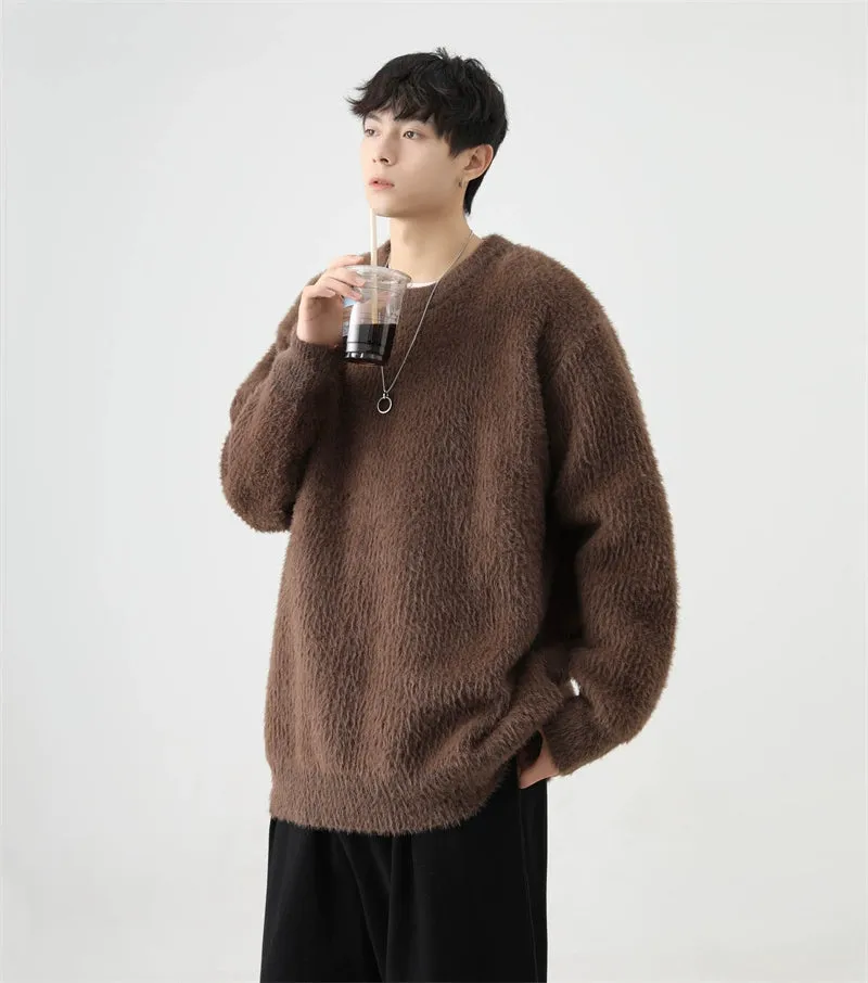 Fuzzy Crew Neck Oversized Knit Sweater