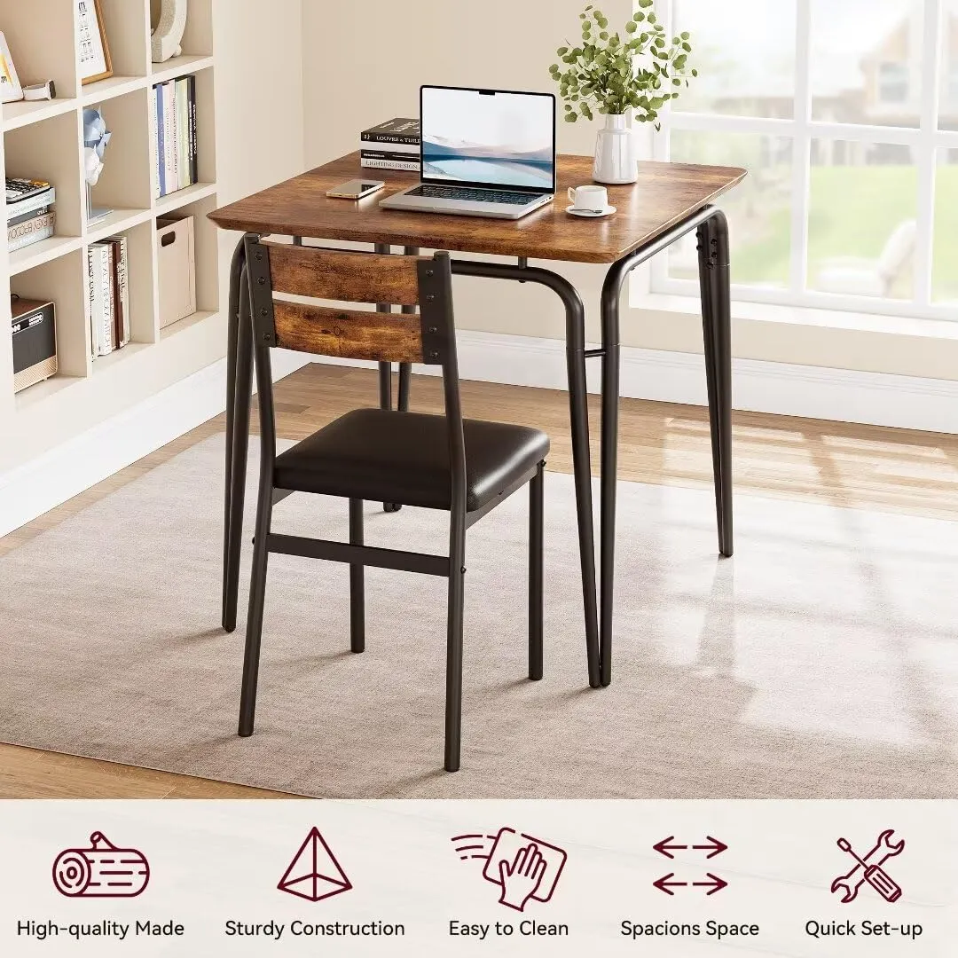 GARVEE Dining Table for 2, Small Square Kitchen Set   Upholstered Seats   Space Saving   MDF Table Top   Reinforced Metal Frames   Ideal for Small Spaces