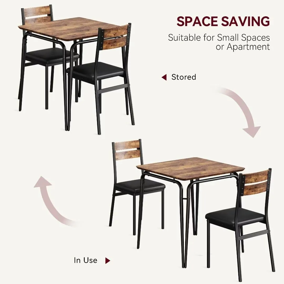 GARVEE Dining Table for 2, Small Square Kitchen Set   Upholstered Seats   Space Saving   MDF Table Top   Reinforced Metal Frames   Ideal for Small Spaces