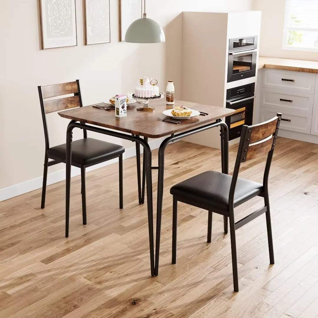 GARVEE Dining Table for 2, Small Square Kitchen Set   Upholstered Seats   Space Saving   MDF Table Top   Reinforced Metal Frames   Ideal for Small Spaces