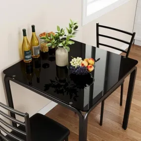 GARVEE Glass Black Dining Table for 2 - Space Saving, Modern Design, MDF Top, Metal Frames, Ergonomic Seats, Ideal for Small Spaces