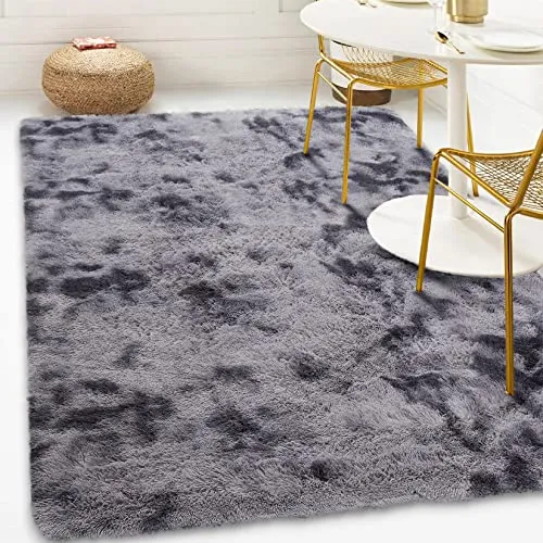 GARVEE Modern Fluffy Area Rug Shaggy Area Rug for Bedroom Luxury Soft Rug Furry Faux Fur Rug for Nursery Non-Slip Floor Carpet Non-Shedding Area Rug, Dark Grey, 4×6 Feet