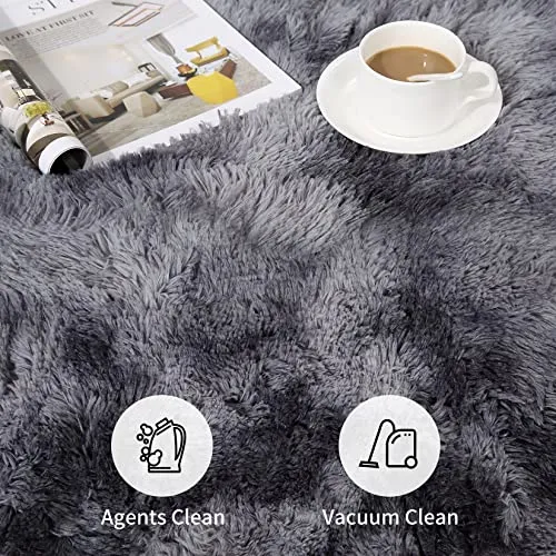 GARVEE Modern Fluffy Area Rug Shaggy Area Rug for Bedroom Luxury Soft Rug Furry Faux Fur Rug for Nursery Non-Slip Floor Carpet Non-Shedding Area Rug, Dark Grey, 4×6 Feet