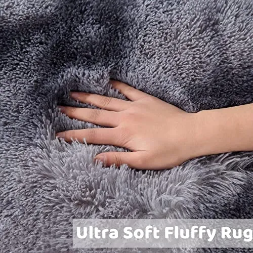 GARVEE Modern Fluffy Area Rug Shaggy Area Rug for Bedroom Luxury Soft Rug Furry Faux Fur Rug for Nursery Non-Slip Floor Carpet Non-Shedding Area Rug, Dark Grey, 4×6 Feet