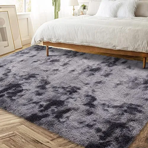 GARVEE Modern Fluffy Area Rug Shaggy Area Rug for Bedroom Luxury Soft Rug Furry Faux Fur Rug for Nursery Non-Slip Floor Carpet Non-Shedding Area Rug, Dark Grey, 4×6 Feet