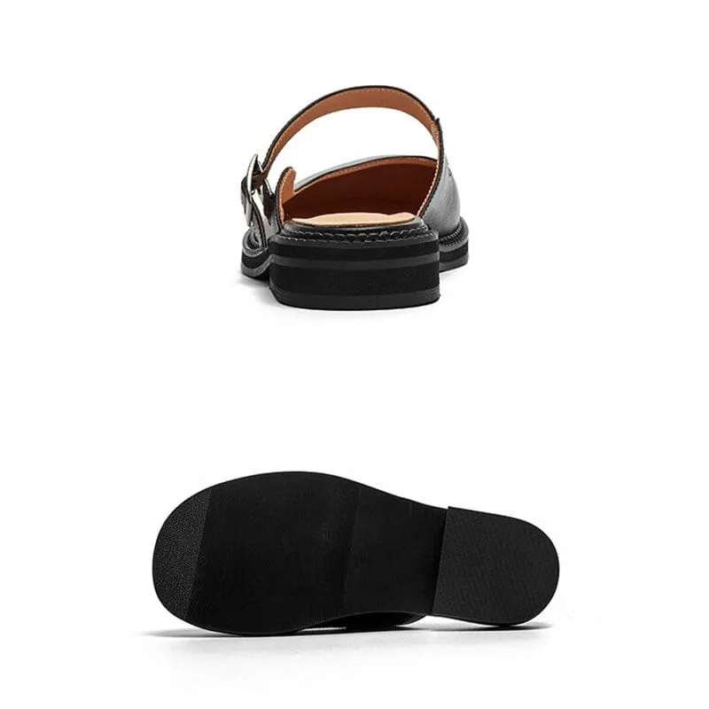 Handmade Leather Slingback Mary jane Mules in Black