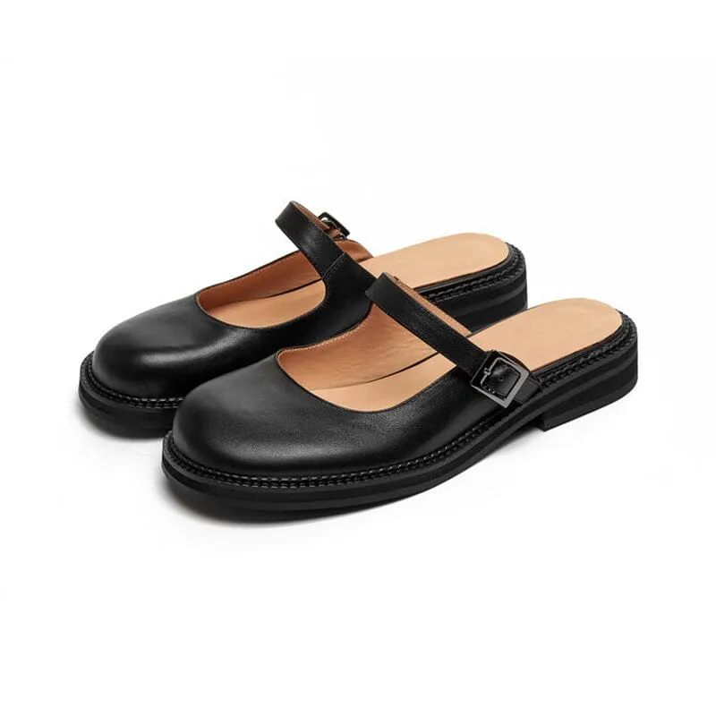 Handmade Leather Slingback Mary jane Mules in Black