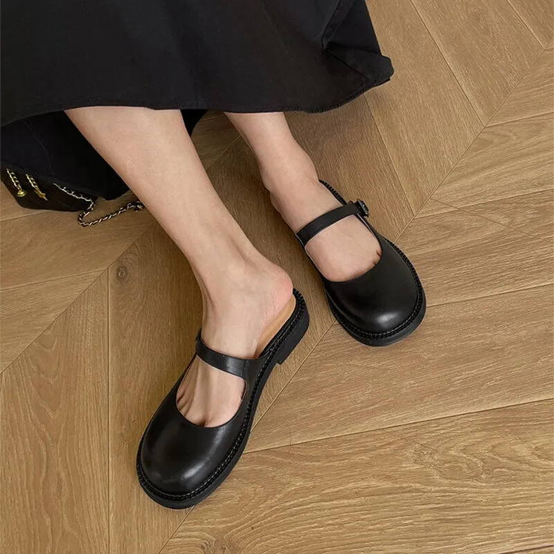 Handmade Leather Slingback Mary jane Mules in Black