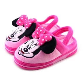 Minnie Bow Pink Back Strap Rubber Sole Warm Cotton Winter Slippers 4406