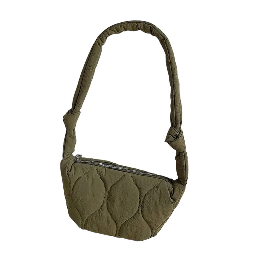 Quilted Puffer Half Moon Tote Shoulder Bag