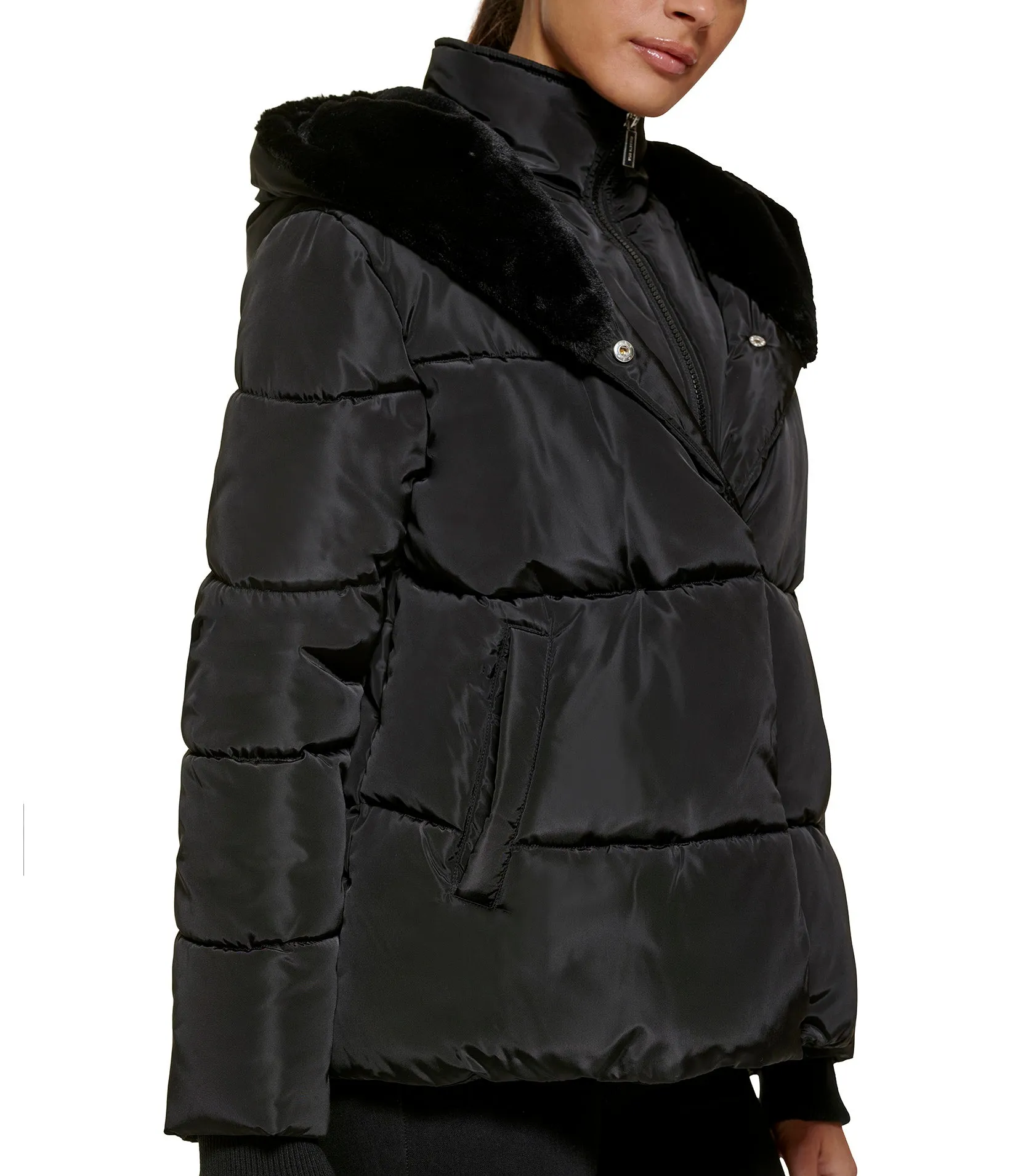 Quilted Puffer with Bib and Faux Fur Lined Hood