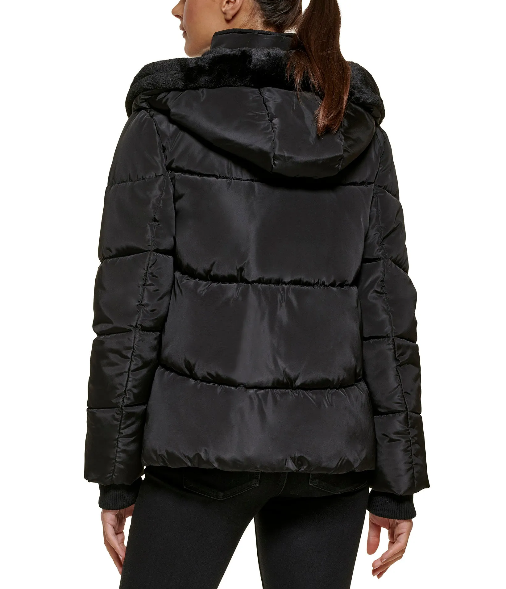 Quilted Puffer with Bib and Faux Fur Lined Hood