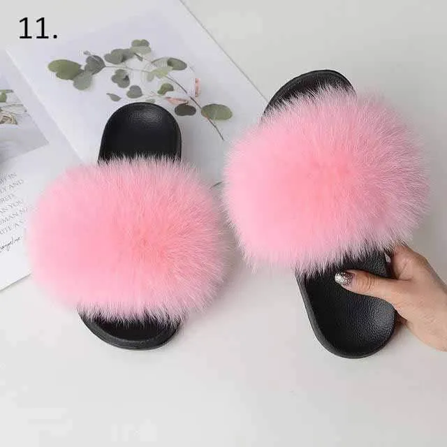 Women Casual Real Fox Fur Slippers