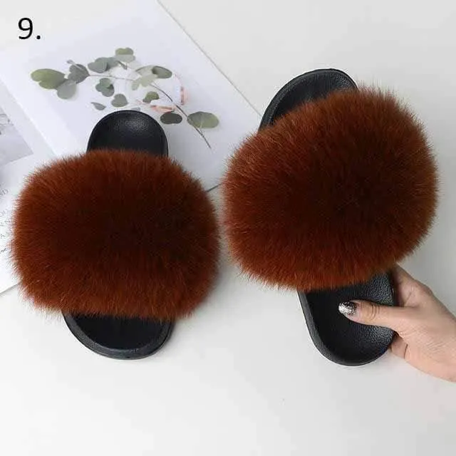 Women Casual Real Fox Fur Slippers