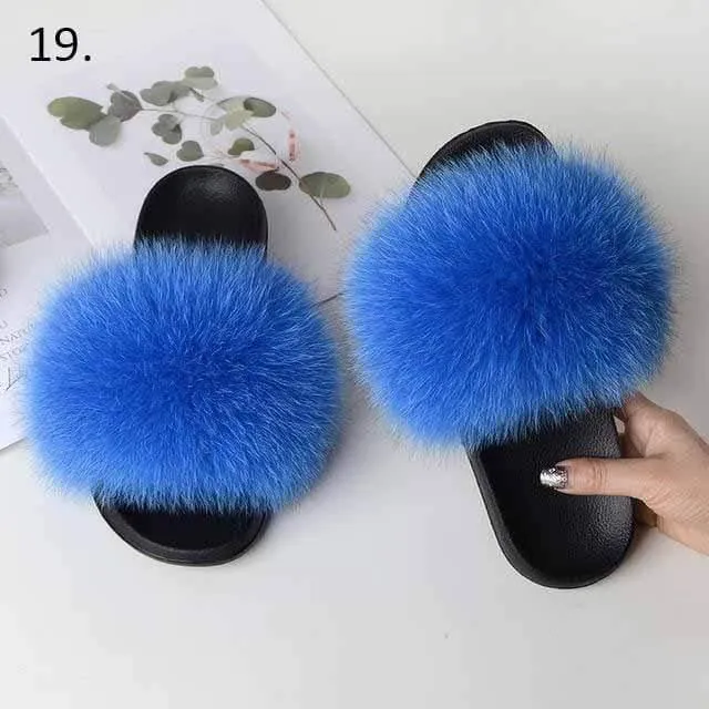 Women Casual Real Fox Fur Slippers