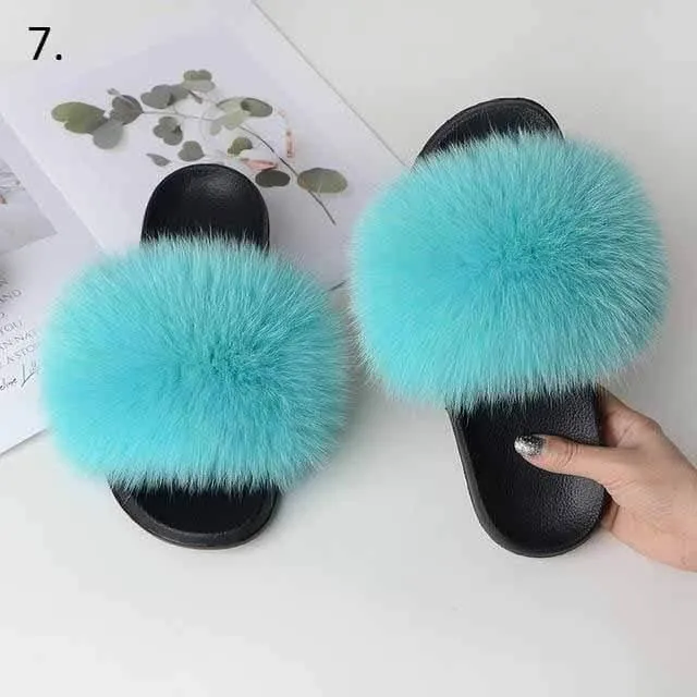 Women Casual Real Fox Fur Slippers