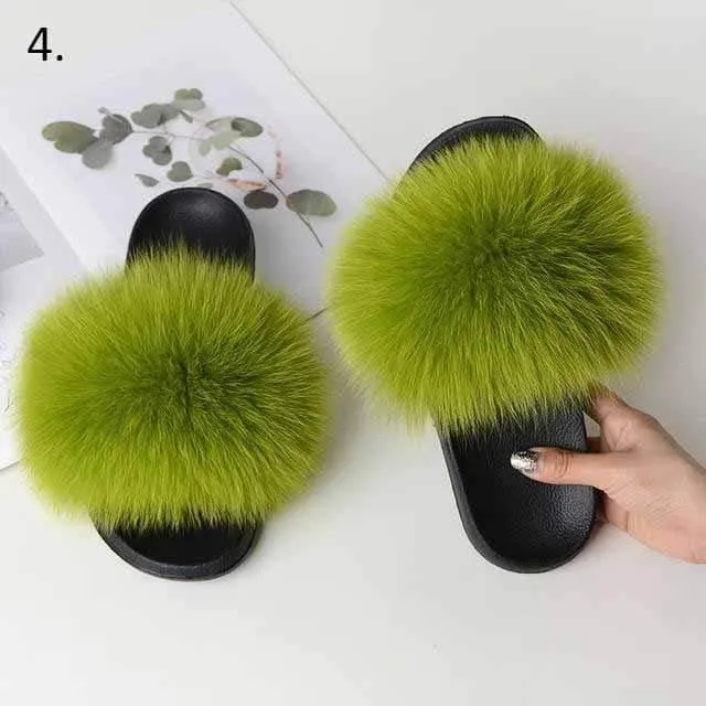 Women Casual Real Fox Fur Slippers