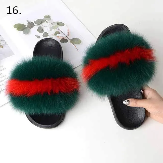 Women Casual Real Fox Fur Slippers